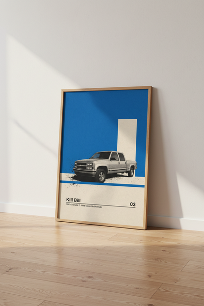 Kill Bill Chevrolet Silverado Poster | Movie Car Wall Art | Minimalist Blue Decor