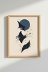 Celestial Manta Ray Art Print | Navy Blue Moon Poster | Sea Life Wall Decor