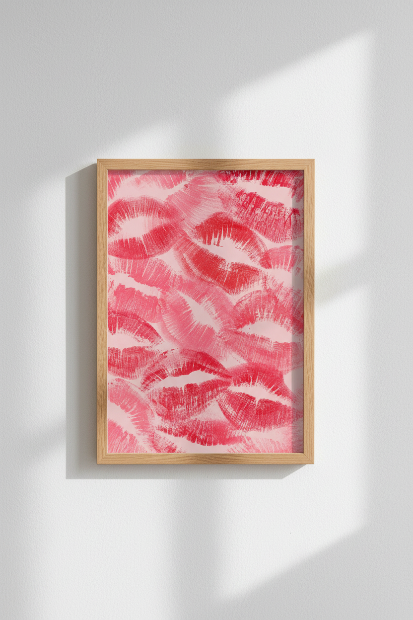 Preppy Pink Lips Wall Art | Girly Lipstick Poster, Aesthetic Dorm Decor