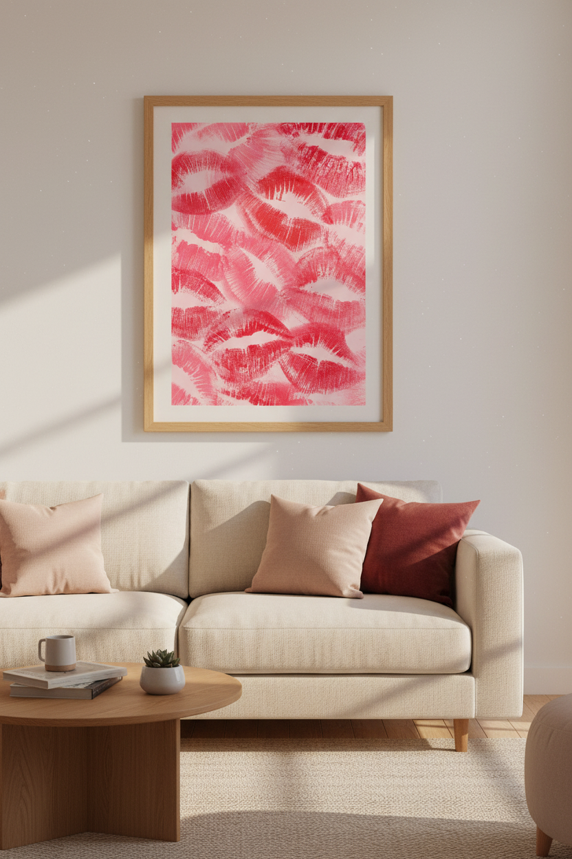 Preppy Pink Lips Wall Art | Girly Lipstick Poster, Aesthetic Dorm Decor