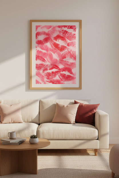 Preppy Pink Lips Wall Art | Girly Lipstick Poster, Aesthetic Dorm Decor
