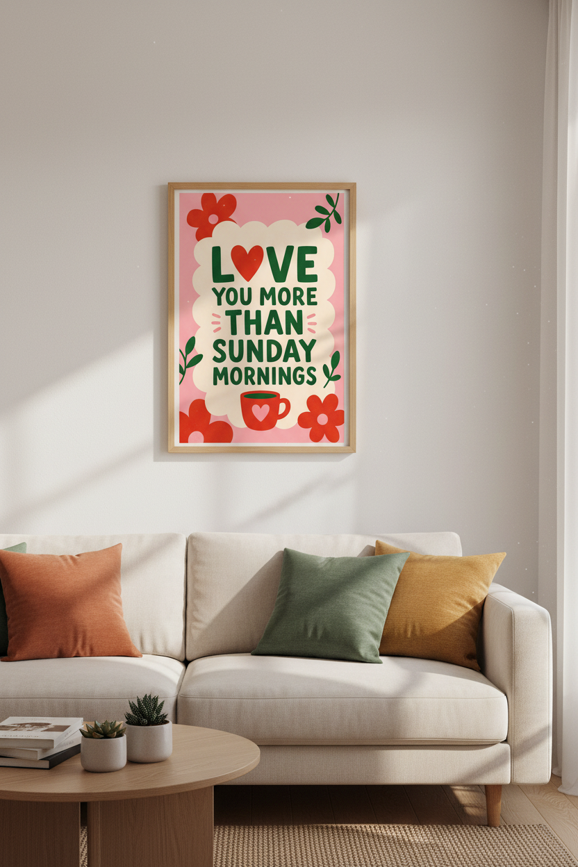 Retro Kitchen Wall Art Print | Pink &amp; Red Dining Room Decor | Aesthetic Quote Poster