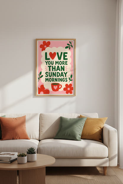 Retro Kitchen Wall Art Print | Pink &amp; Red Dining Room Decor | Aesthetic Quote Poster