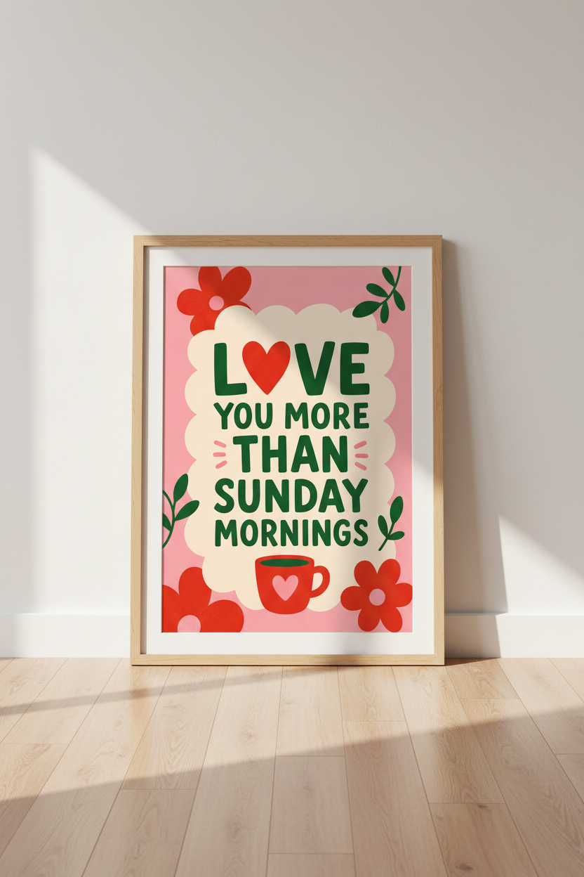 Retro Kitchen Wall Art Print | Pink &amp; Red Dining Room Decor | Aesthetic Quote Poster