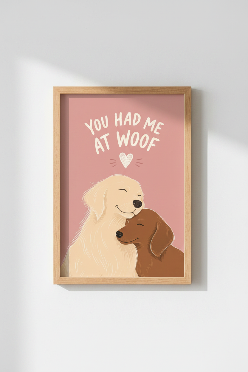 Whimsical Dog Love Wall Art Print | Living Room Decor | Pastel Cozy Poster