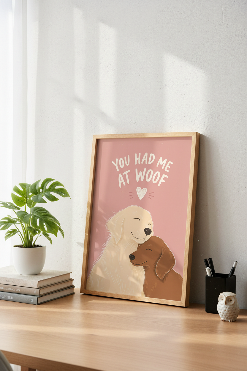 Whimsical Dog Love Wall Art Print | Living Room Decor | Pastel Cozy Poster