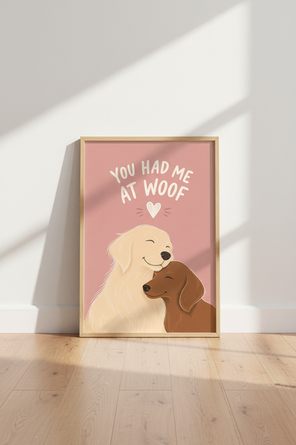 Whimsical Dog Love Wall Art Print | Living Room Decor | Pastel Cozy Poster