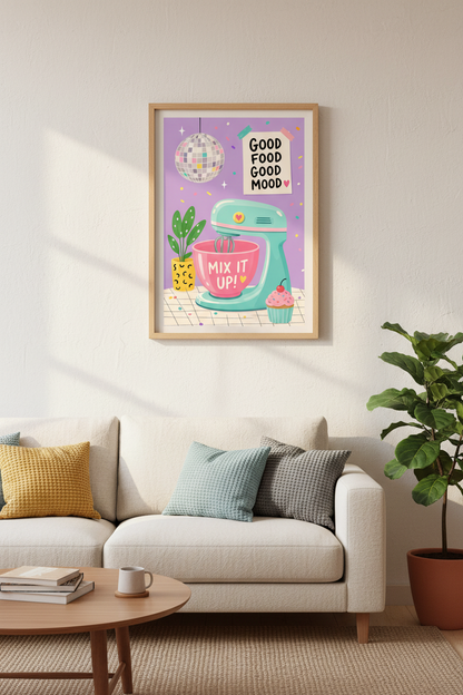 Pastel Kitchen Wall Art | Retro Baking Decor, Colorful Disco Ball Poster