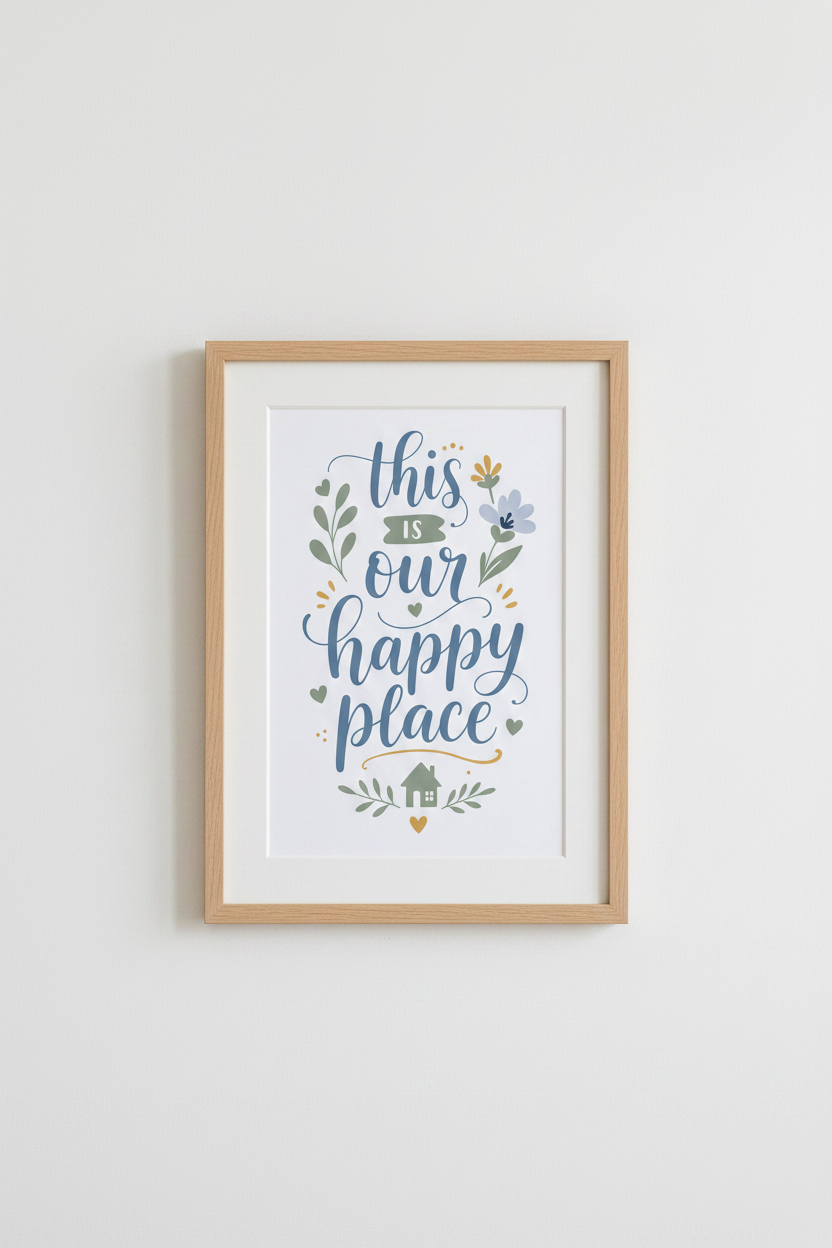 This Is Our Happy Place Wall Art | Blue Sage Quote Poster, Farmhouse Decor