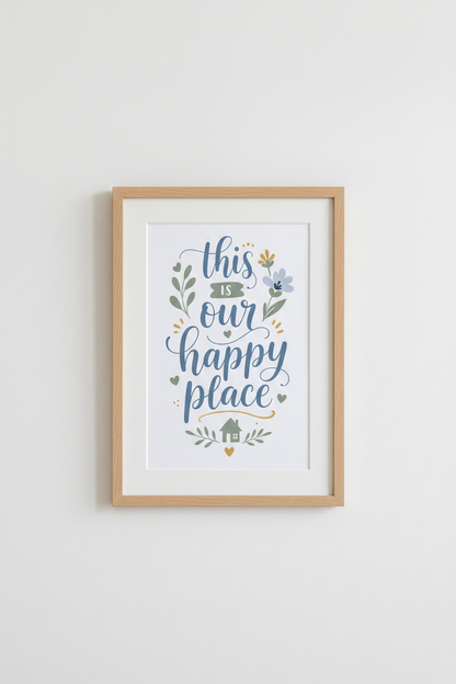 This Is Our Happy Place Wall Art | Blue Sage Quote Poster, Farmhouse Decor