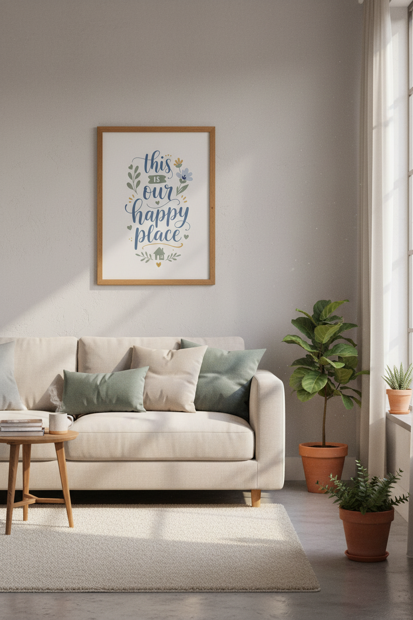This Is Our Happy Place Wall Art | Blue Sage Quote Poster, Farmhouse Decor