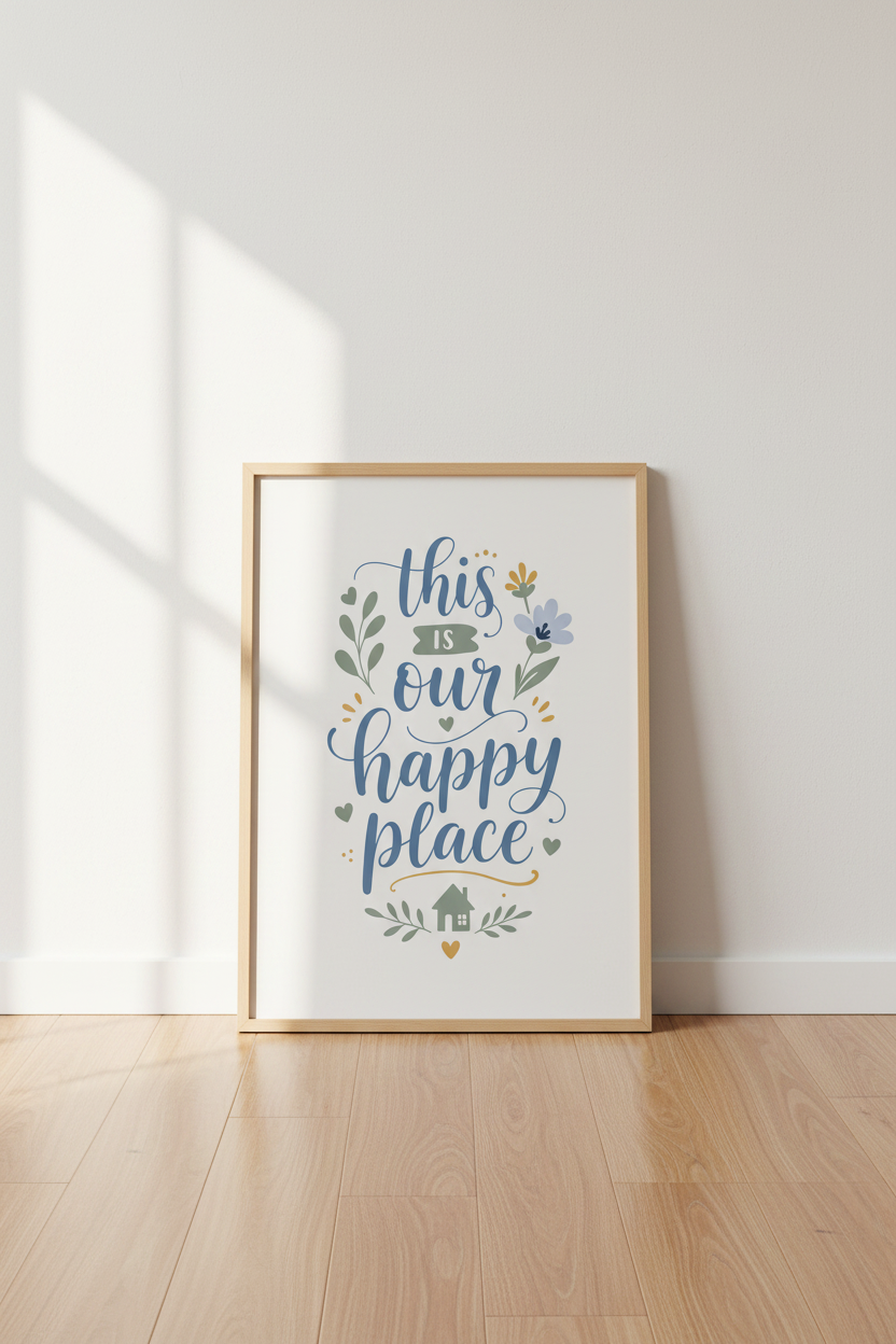 This Is Our Happy Place Wall Art | Blue Sage Quote Poster, Farmhouse Decor