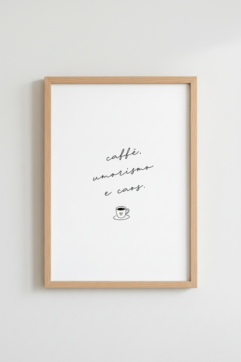 Italian Coffee Quote Wall Art | Caffe Humor Caos Minimalist Poster, Kitchen Decor