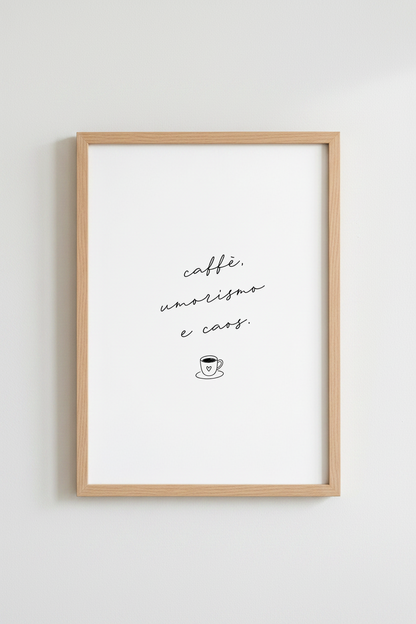 Italian Coffee Quote Wall Art | Caffe Humor Caos Minimalist Poster, Kitchen Decor