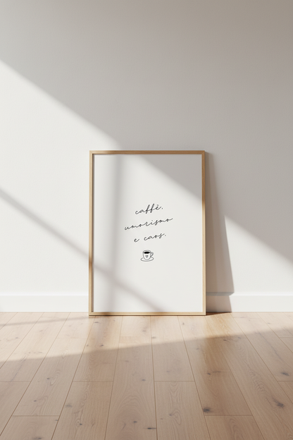 Italian Coffee Quote Wall Art | Caffe Humor Caos Minimalist Poster, Kitchen Decor