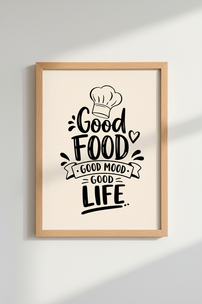 Good Food Good Life Quote | Kitchen Typography Poster, Dining Room Decor