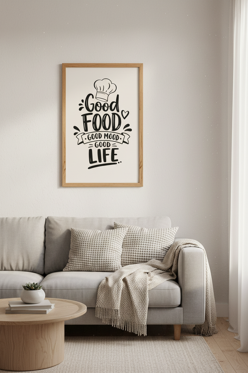 Good Food Good Life Quote | Kitchen Typography Poster, Dining Room Decor
