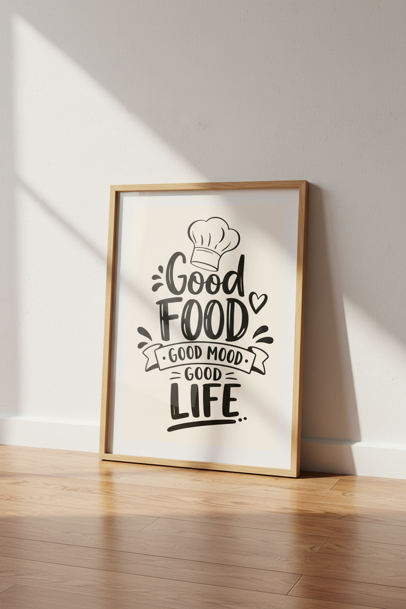 Good Food Good Life Quote | Kitchen Typography Poster, Dining Room Decor