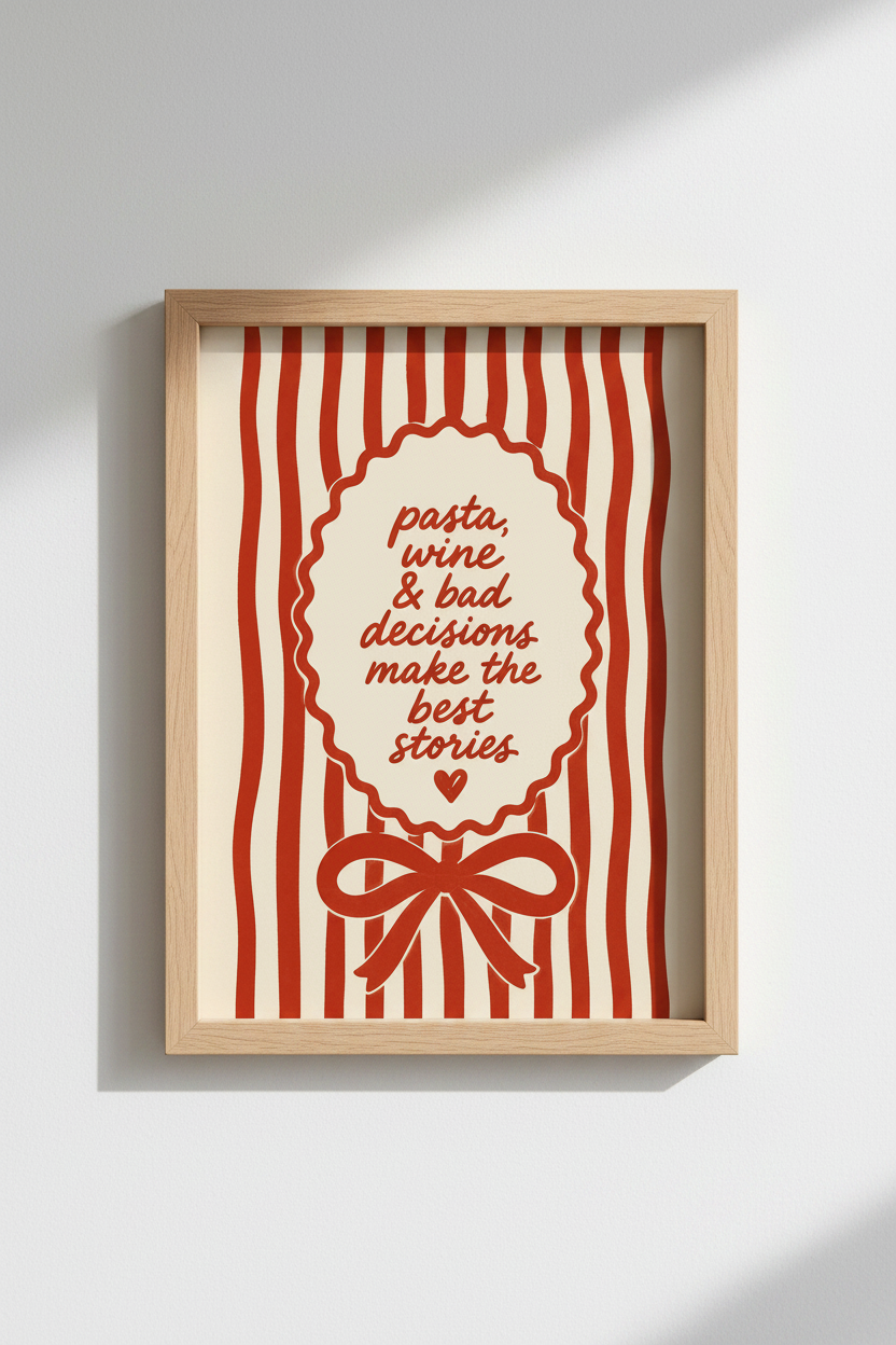 pasta wall art | retro red &amp; cream, kitchen decor