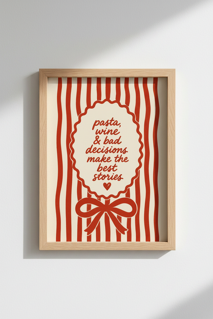 pasta wall art | retro red &amp; cream, kitchen decor