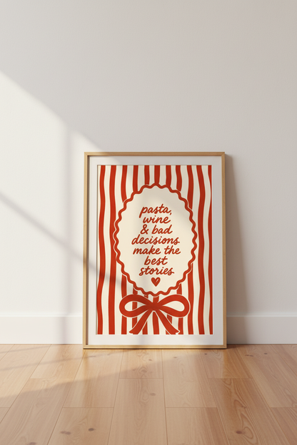pasta wall art | retro red &amp; cream, kitchen decor