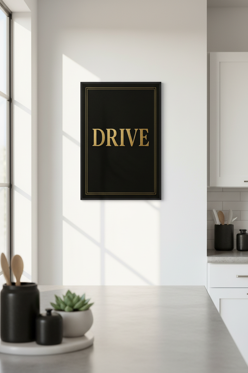 DRIVE Motivational Wall Art Print | Gold Lettering Black Poster | Modern Home Decor | Inspirational Office Wall Hanging Art Print