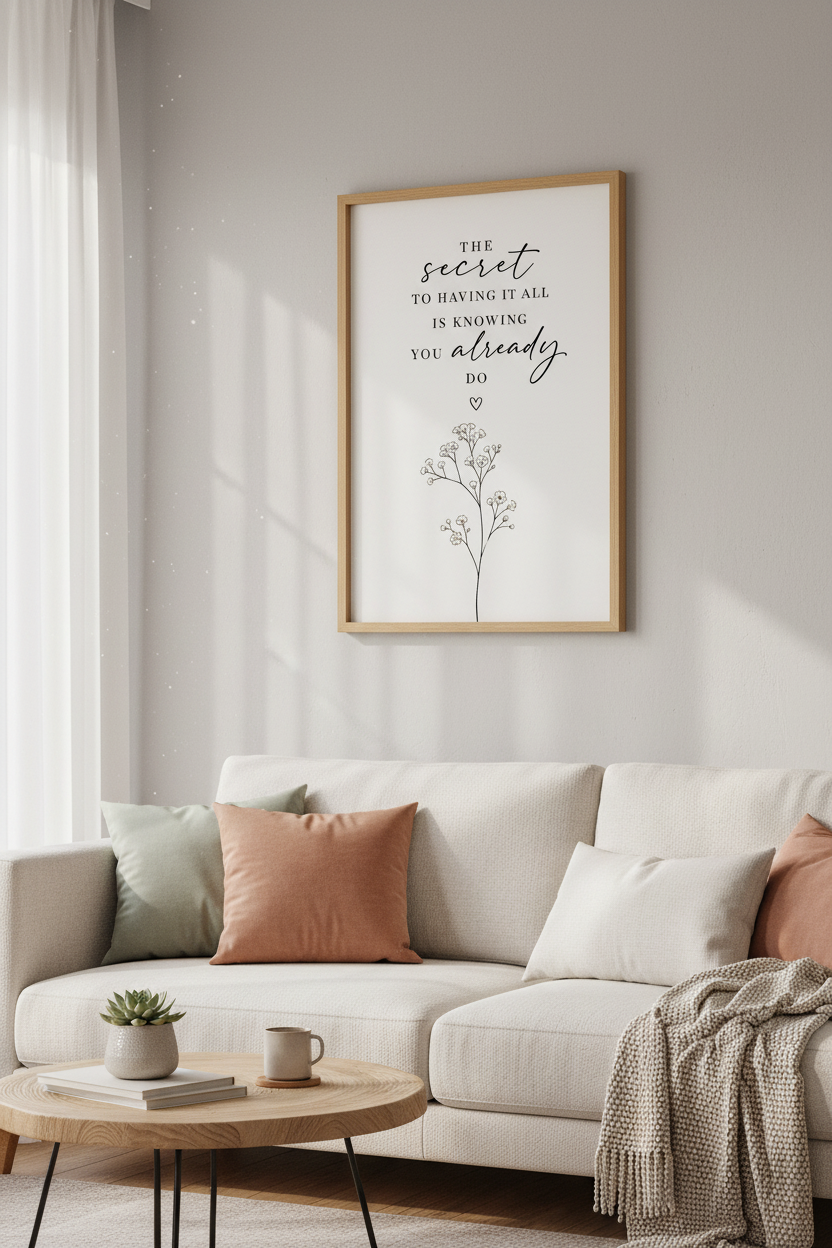 Gratitude Quote Wall Art Print | Minimalist Floral Decor | Inspirational Poster