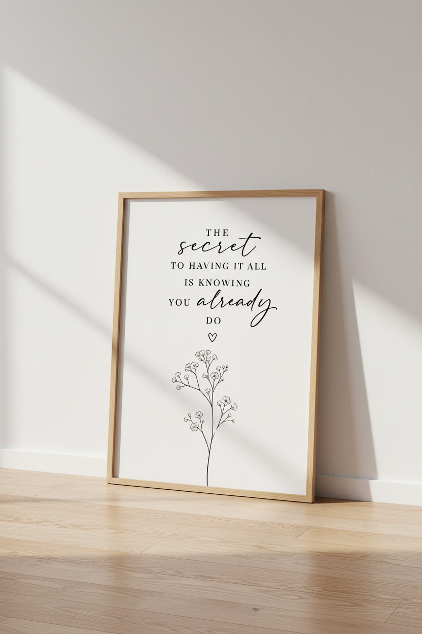 Gratitude Quote Wall Art Print | Minimalist Floral Decor | Inspirational Poster