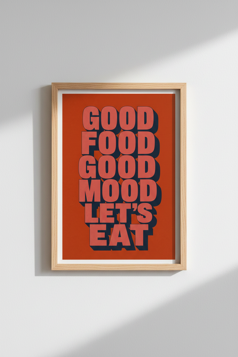 Good Food Good Mood Wall Art | Retro Kitchen Decor | Terracotta Poster