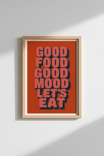 Good Food Good Mood Wall Art | Retro Kitchen Decor | Terracotta Poster
