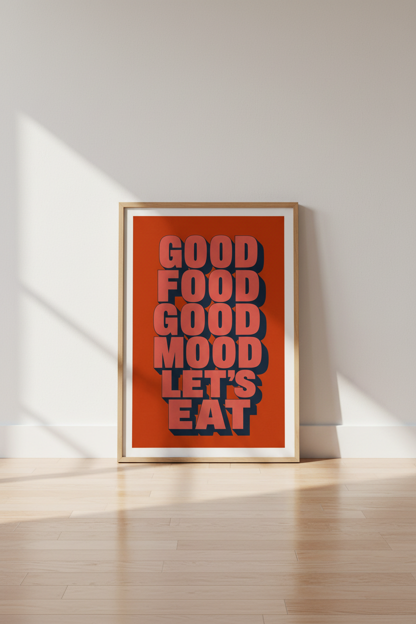 Good Food Good Mood Wall Art | Retro Kitchen Decor | Terracotta Poster