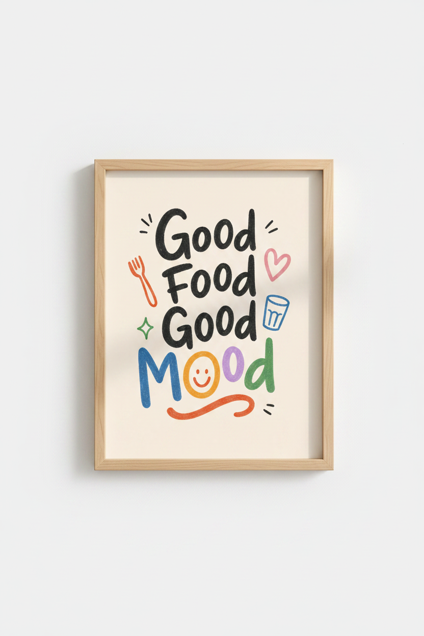 Foodie Wall Art | Colorful Hand-Drawn Typography, Kitchen Decor