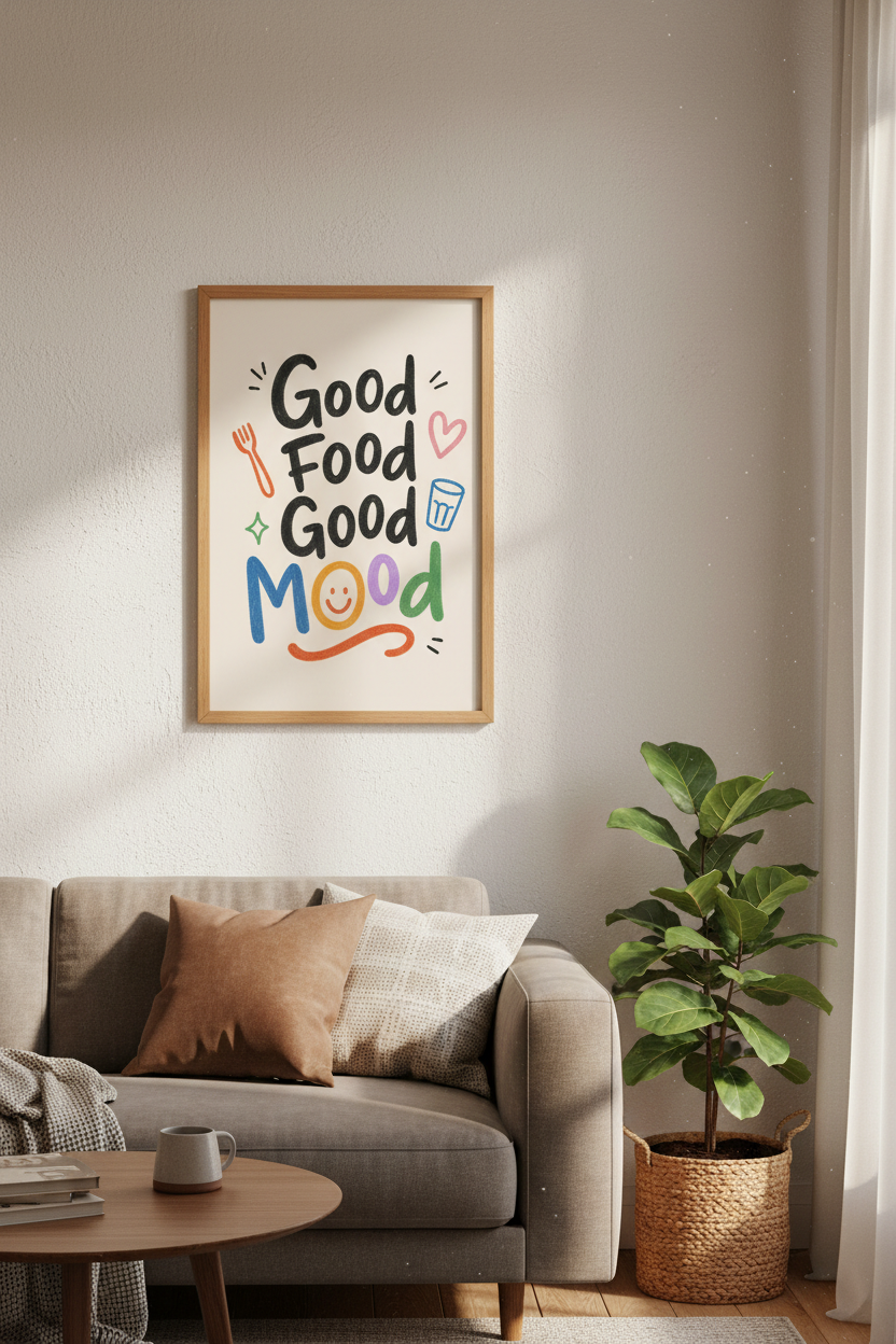 Foodie Wall Art | Colorful Hand-Drawn Typography, Kitchen Decor
