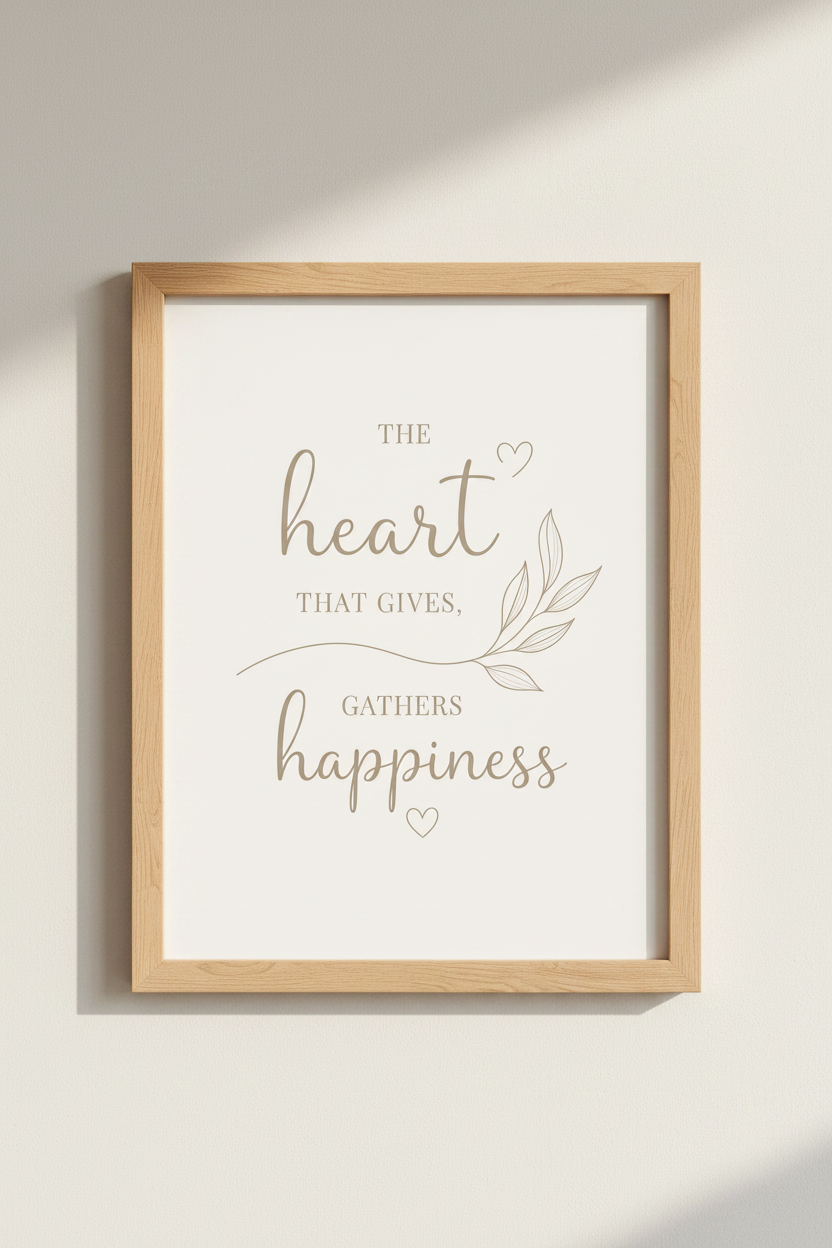 Heart That Gives Wall Art Print | Neutral Living Room Decor | Minimalist Poster