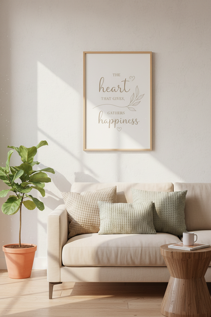 Heart That Gives Wall Art Print | Neutral Living Room Decor | Minimalist Poster