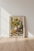 Sunflowers & Wine Still Life | Impressionist Oil Style, Rustic Kitchen Decor