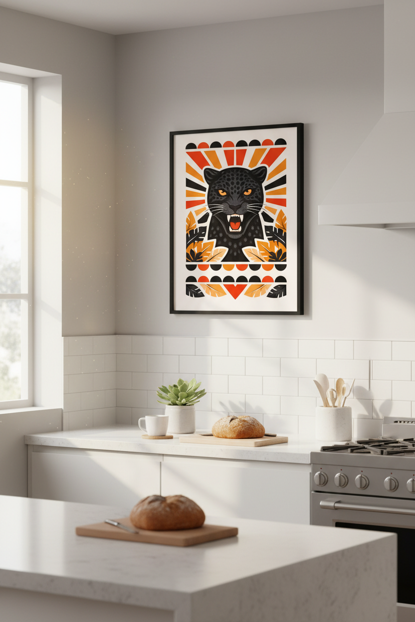 Fierce Black Panther Wall Art Print | Bold Geometric Jungle Decor | Roaring Wildlife Poster | Modern Animal Home Decor