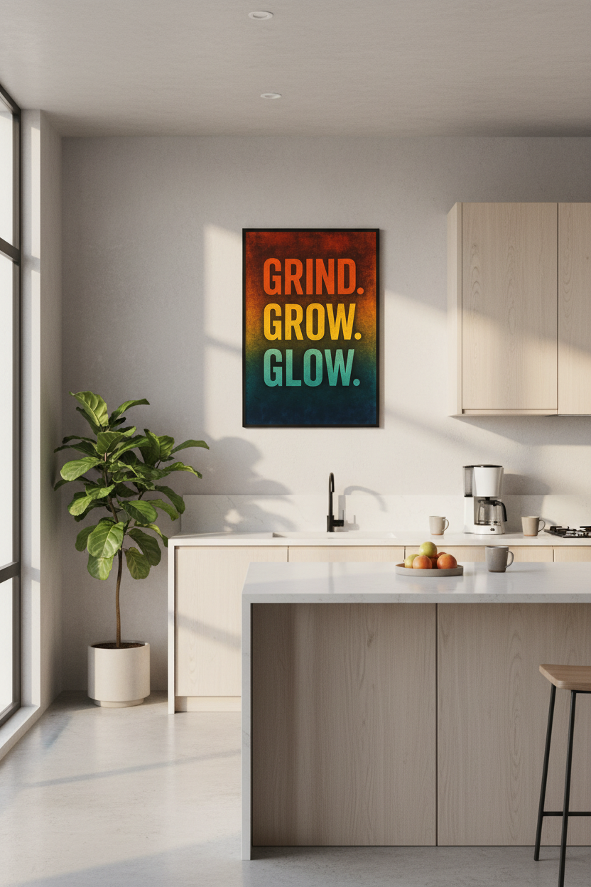 Grind Grow Glow Wall Art Print | Motivational Home Decor Poster | Inspirational Office Wall Hanging | Success Life Quote