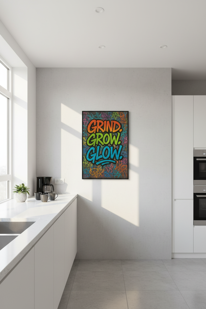 Grind Grow Glow Graffiti Wall Art Print | Motivational Street Art Poster | Urban Home Decor | Colorful Inspirational Wall Hanging