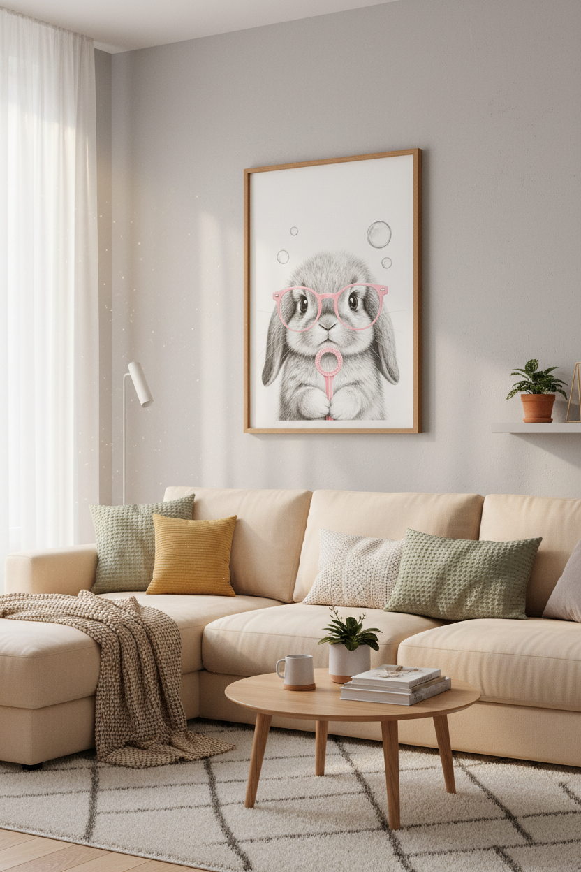 Bunny with Glasses Wall Art Print | Pink Nursery Decor | Whimsical Animal Poster