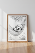 Sleeping Puppy in Hammock Art | Black and White Sketch, Nursery Decor