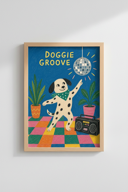 Dog Wall Art | Whimsical Disco Dalmatian, Vibrant Blue Decor
