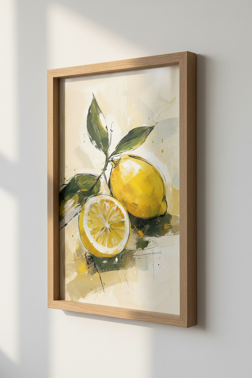 Lemon Fruit Oil Painting | Yellow Citrus Botanical Art, Kitchen &amp; Dining Wall Decor