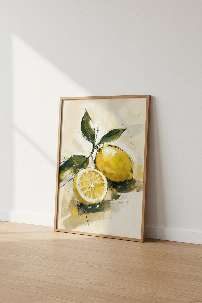Lemon Fruit Oil Painting | Yellow Citrus Botanical Art, Kitchen &amp; Dining Wall Decor