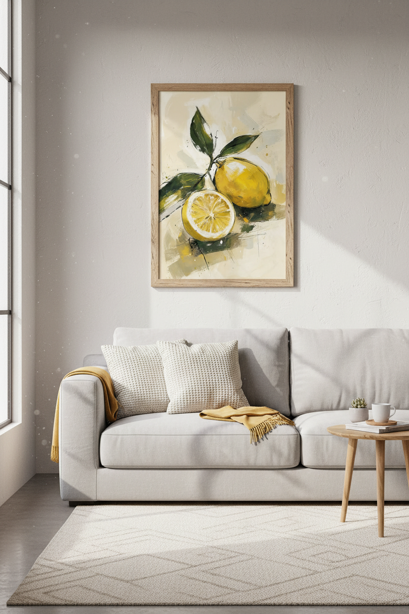 Lemon Fruit Oil Painting | Yellow Citrus Botanical Art, Kitchen &amp; Dining Wall Decor