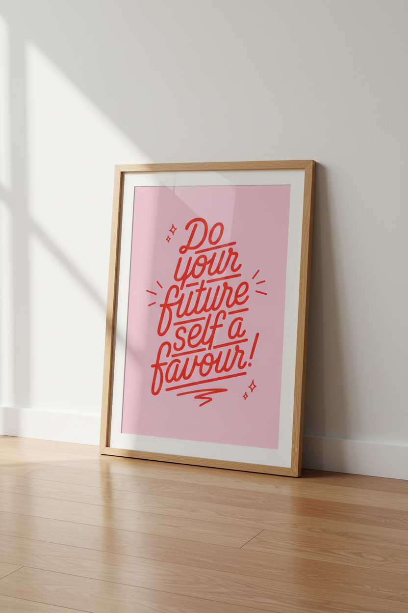 Do Your Future Self A Favour Wall Art | Retro Pink Red Poster, Office Decor