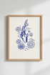 koi fish wall art print | blue line drawing, serene home decor | poster