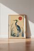 Japanese Blue Heron Wall Art Print | Zen Nature Decor | Ukiyo-e Aesthetic Poster