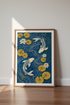Japanese Koi Fish Pond Wall Art | Navy & Gold Zen Decor | Japandi Poster