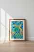 Sea Turtle Stained Glass Wall Art | Coastal Blue Ocean Print | Modern Beach House Decor